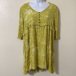 Ces Femme Yellow Floral Cottagecore Beachy Boho Summer Casual Oversized Dress S